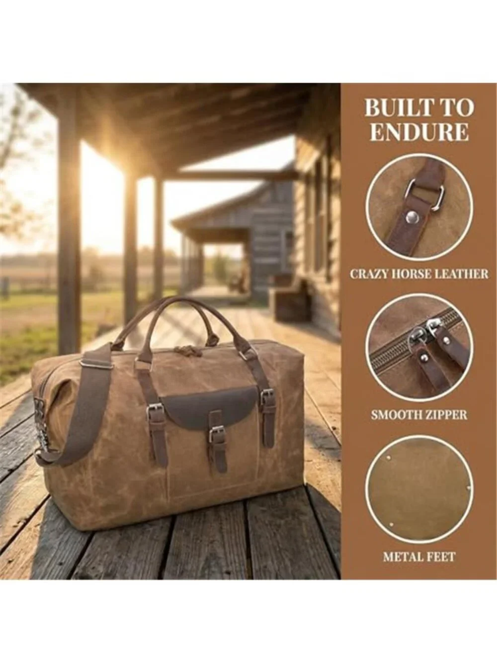 Mens Travel Duffel Bag Waterproof Canvas Leather Weekender Carry On Large